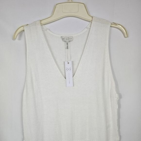 GF Collection White Sleeveless Beach Coverup Sz L V-Neck Lace Up Sides Poolside - Picture 6 of 9